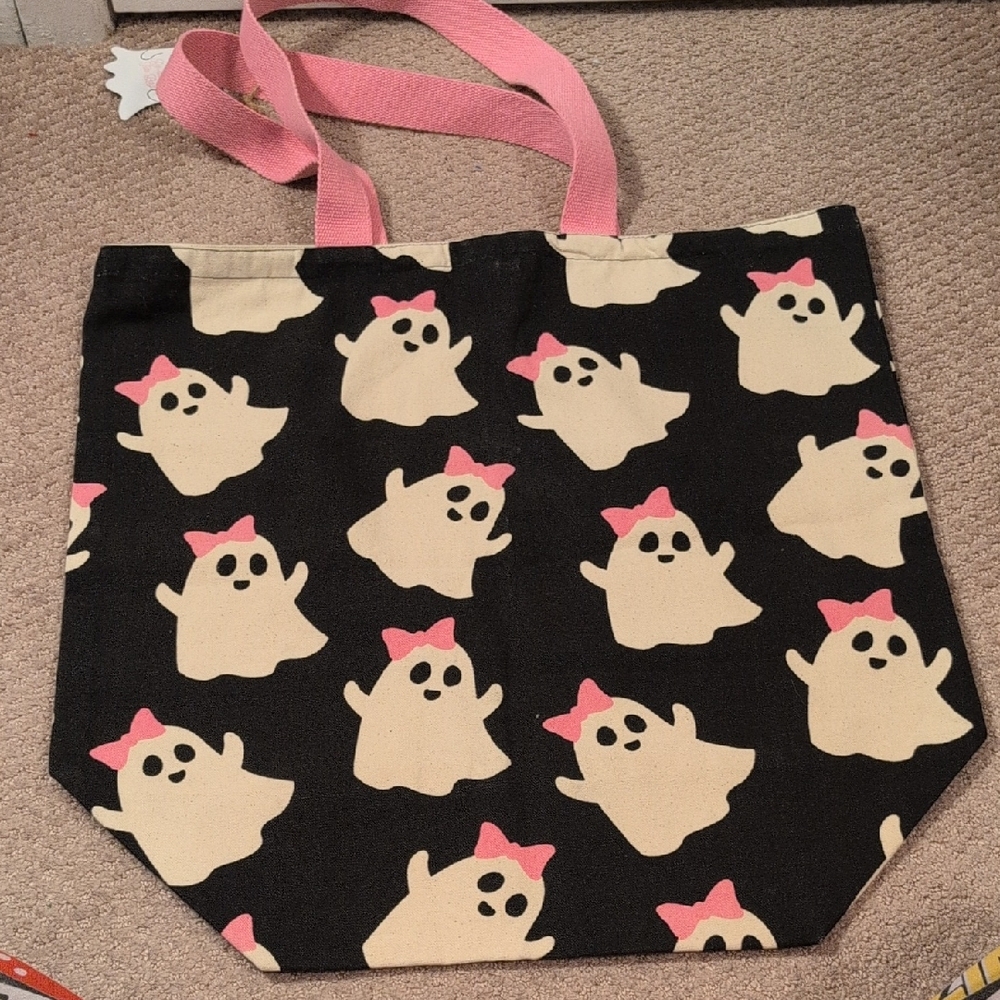 Ghost Patterned Tote Bag - Black and Pink